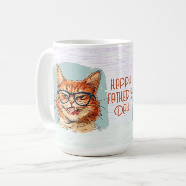 Caneca De Café Happy Father's Day Hilarious Cat Coffee Mug (Frente Esquerda)
