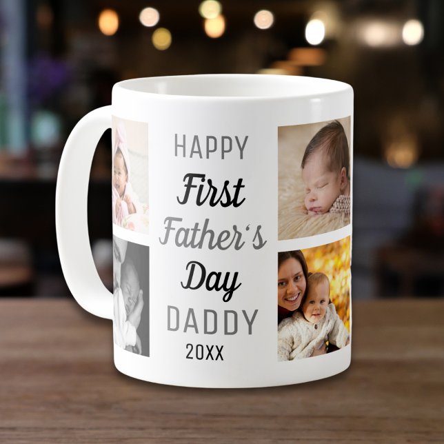 Caneca De Café Happy First Father's Day Daddy 8 Photo Collage   (Criador carregado)