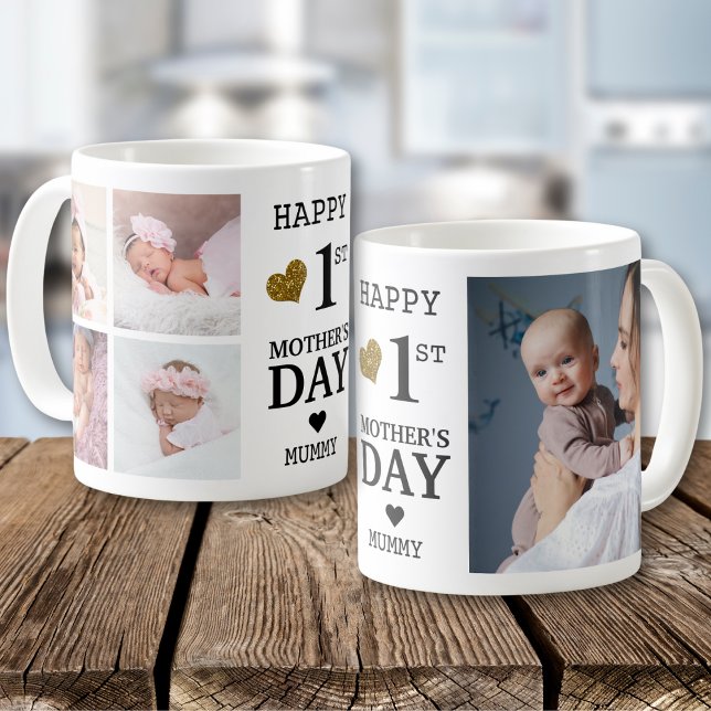 Caneca De Café Happy First Mother's Day Mummy 5 Photo Collage  (Criador carregado)