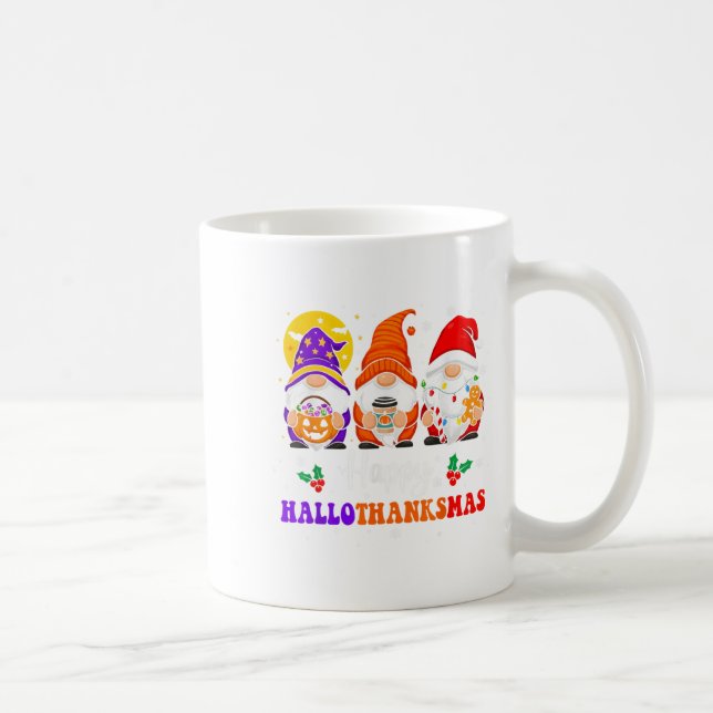 Caneca De Café Happy Hallothanksmas Gnomos Lover Feliz das Bruxas (Direita)