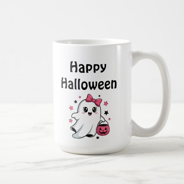 Caneca De Café Happy Halloween Cute Pumpkin Ghost (Direita)