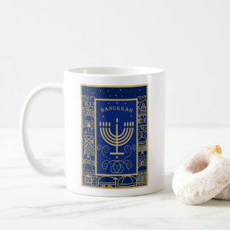 Caneca De Café Happy Hanukkah Gold Menorah Jewish Holiday