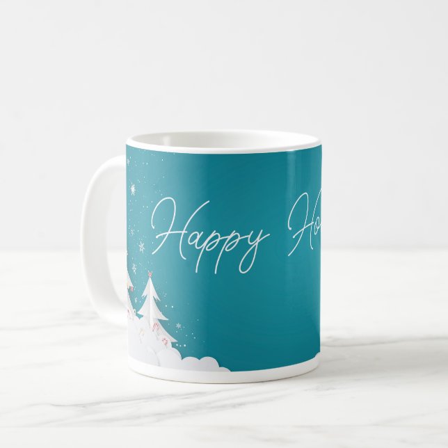 Caneca De Café Happy Holidays – Festive Winter Aqua Blue Mug (Frente Esquerda)