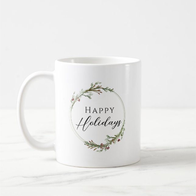 Caneca De Café Happy Holidays Minimalist Wreath (Esquerda)