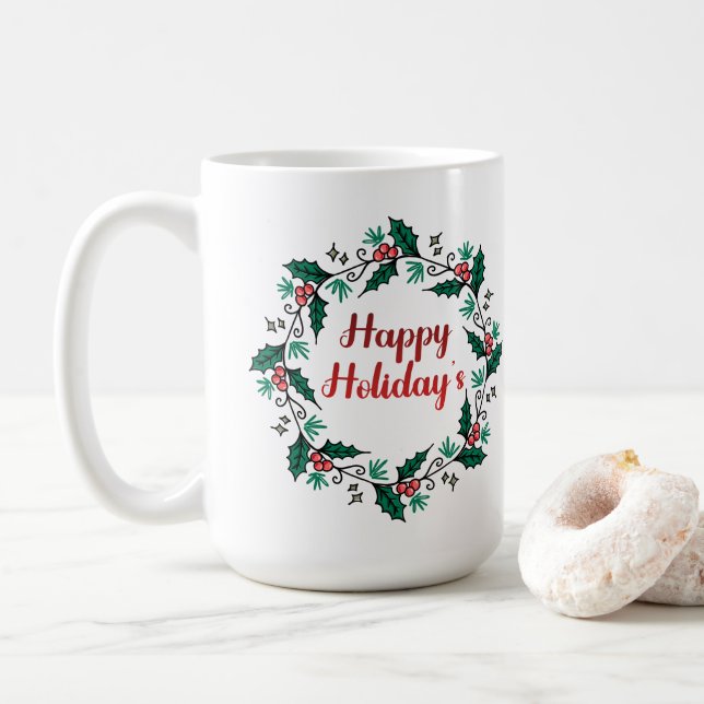 Caneca De Café Happy Holiday's Wreath Mug (Com Donut)