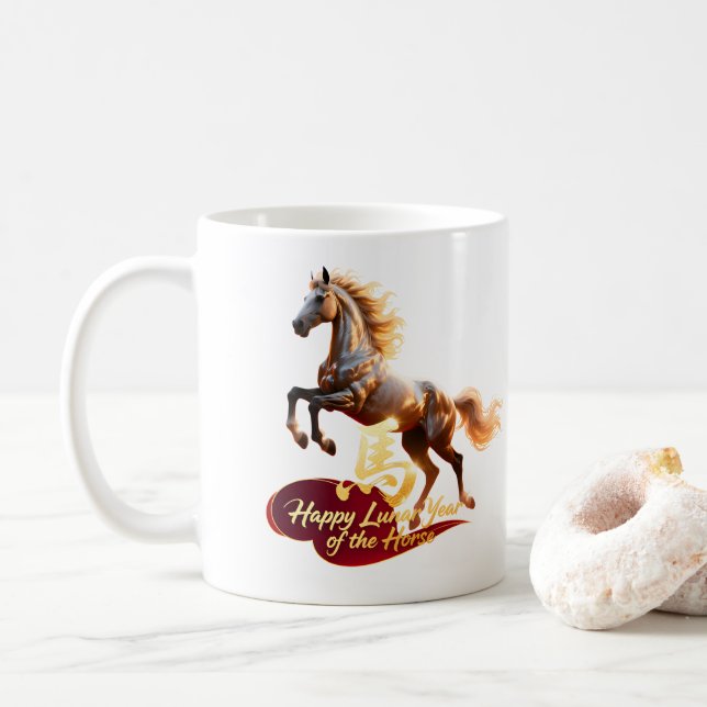 Caneca De Café Happy Lunar New Year Majestic Golden Horse  (Com Donut)