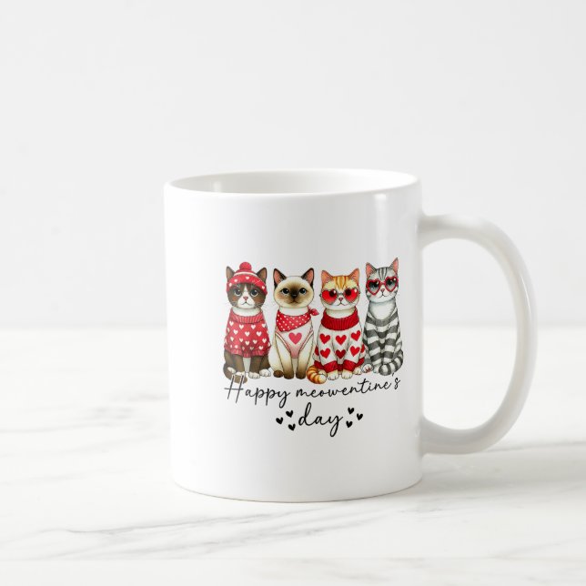 Caneca De Café Happy Meowentine's Day Cute Valentines Funny Cat S (Direita)
