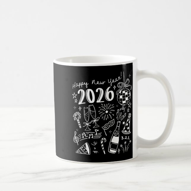 Caneca De Café Happy New Year 2026 Bow Funny  (Direita)