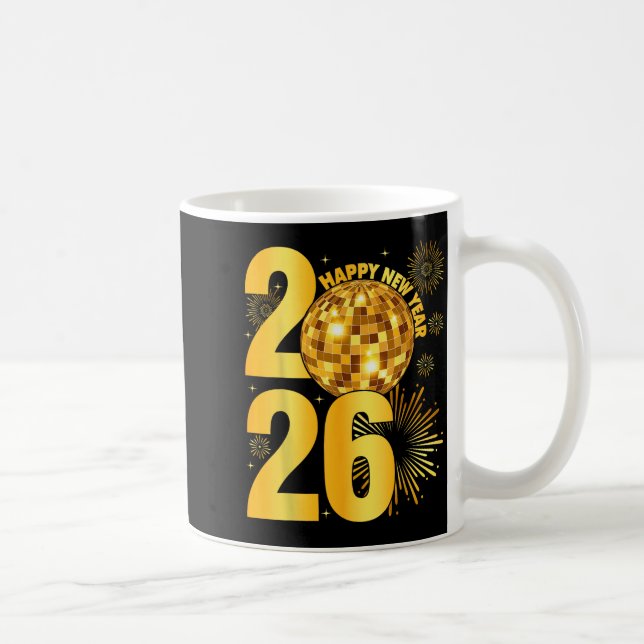 Caneca De Café Happy New Year 2026 Coquette Bow Disco Ball New Ye (Direita)