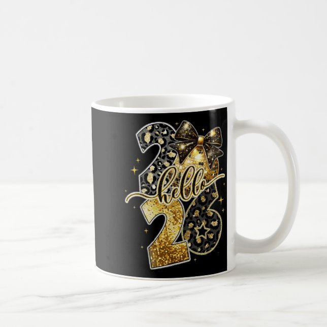 Caneca De Café Happy New Year 2026 Coquette Bow Golden Family Mat (Direita)