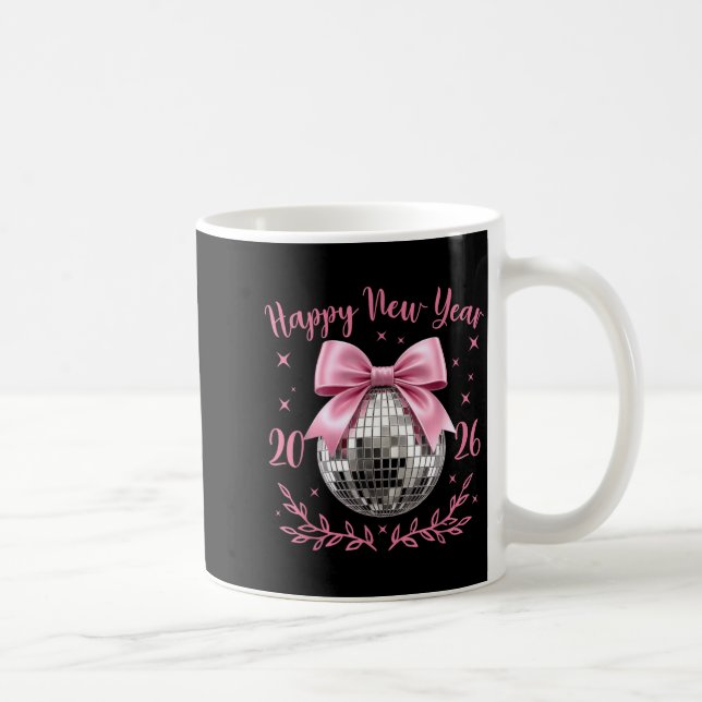 Caneca De Café Happy New Year 2026 Coquette Nk Bow Disco Ball Wom (Direita)