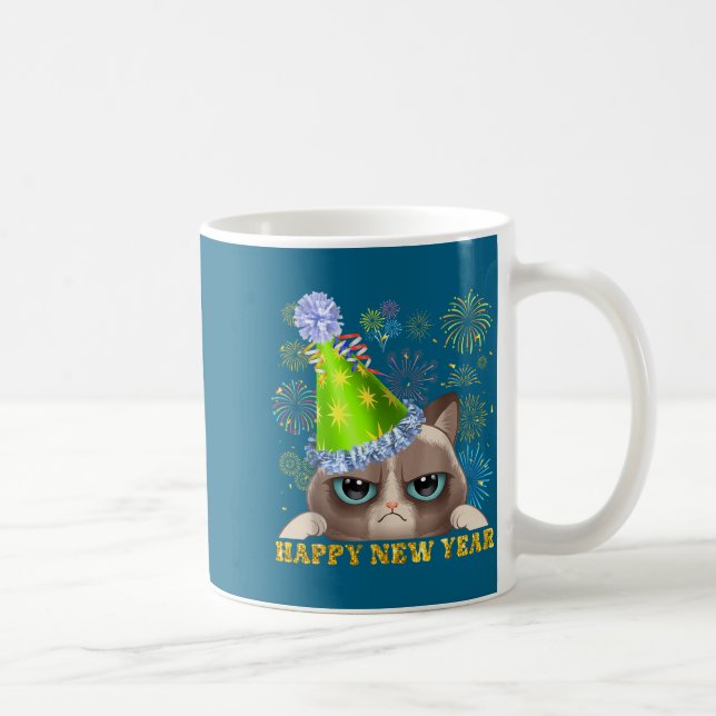 Caneca De Café Happy New Year 2026 Funny Cat New Year's Eve Hat G (Direita)