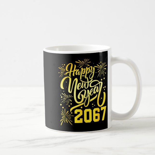Caneca De Café Happy New Year 2067 Funny 67 Six Seven Meme New Ye (Direita)