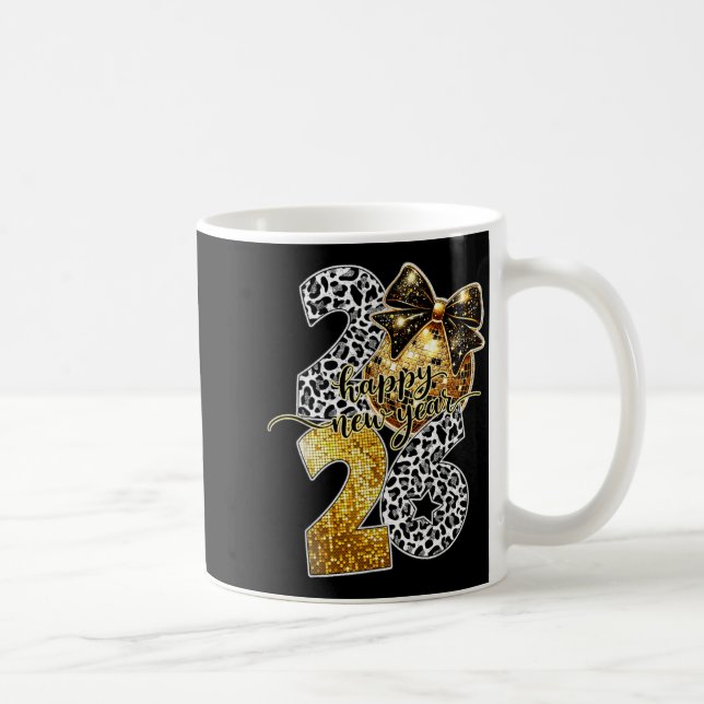 Caneca De Café Happy New Year Cute Gold Disco Ball Bow New Year's (Direita)