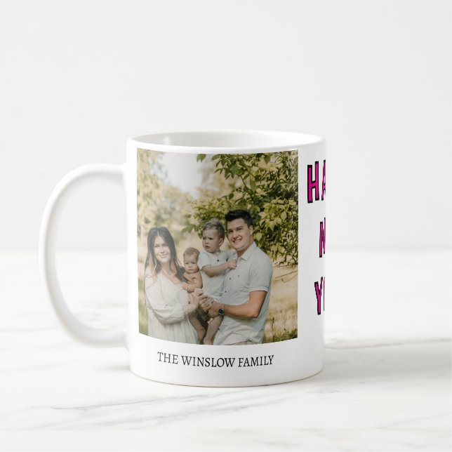Caneca De Café Happy New Year  Personalized Family Name Photo   (Esquerda)