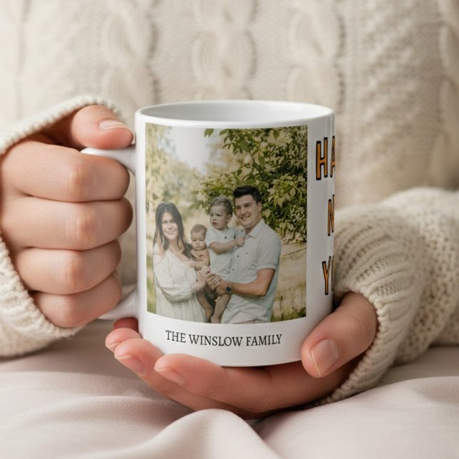 Caneca De Café Happy New Year  Personalized Family Name Photo  (Criador carregado)