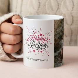 Caneca De Café Happy New Year Personalized Family Name Photo Mug