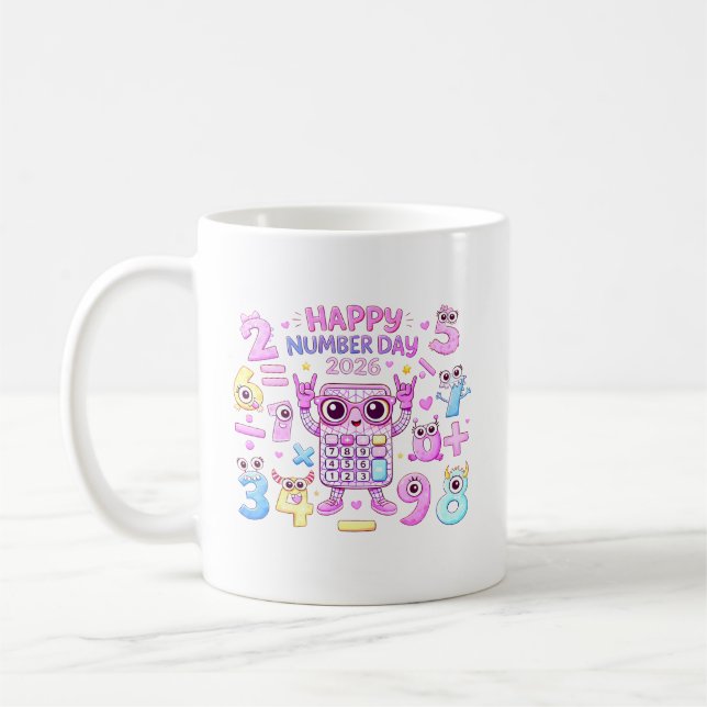 Caneca De Café Happy Number Day 2026 Cute Calculator Design (Esquerda)