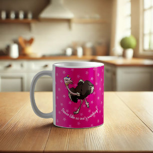 Caneca De Café Happy Ostrich Dancing in Party Hat Cartoon
