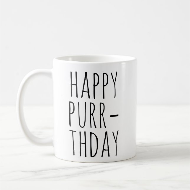Caneca De Café Happy Purr‑thday Birthday Cat Theme (Esquerda)