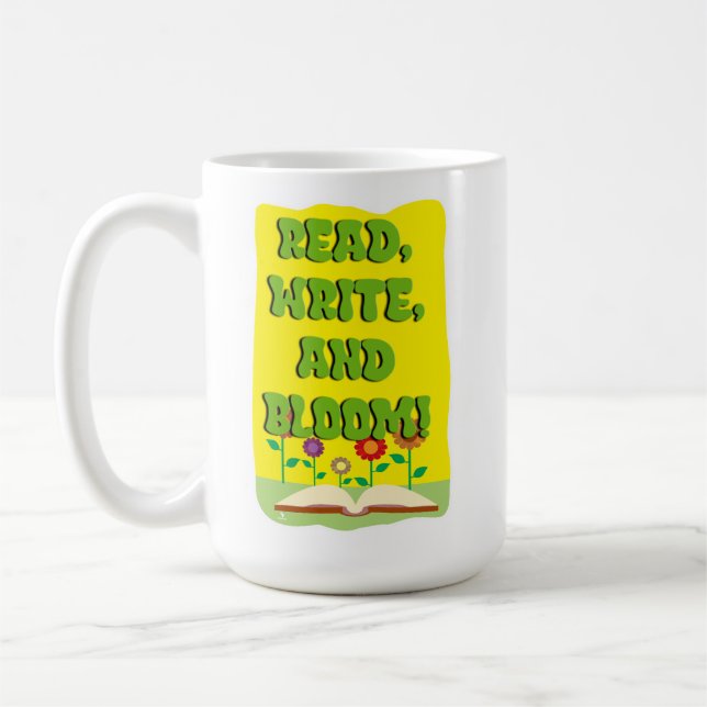 Caneca De Café Happy Read Write Bloom Bookworm Motto (Esquerda)