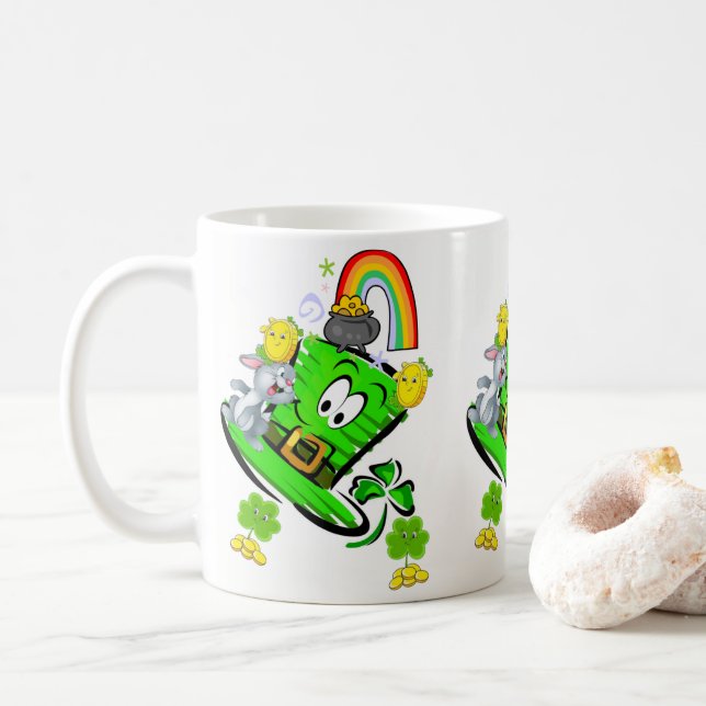 Caneca De Café Happy Saint Patrick's Day Rabbit Rainbow Mug  (Com Donut)
