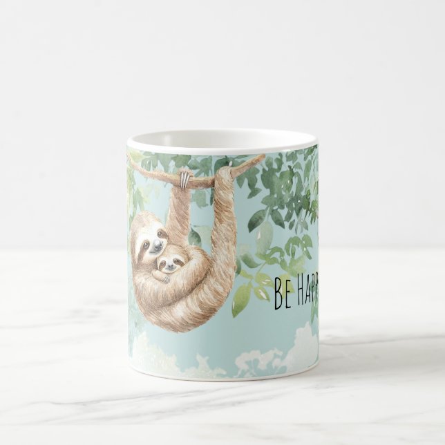Caneca De Café Happy Sloth Mom Baby Tree (Centro)