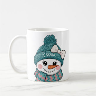Caneca De Café Happy Snowman Face Name Christmas bow
