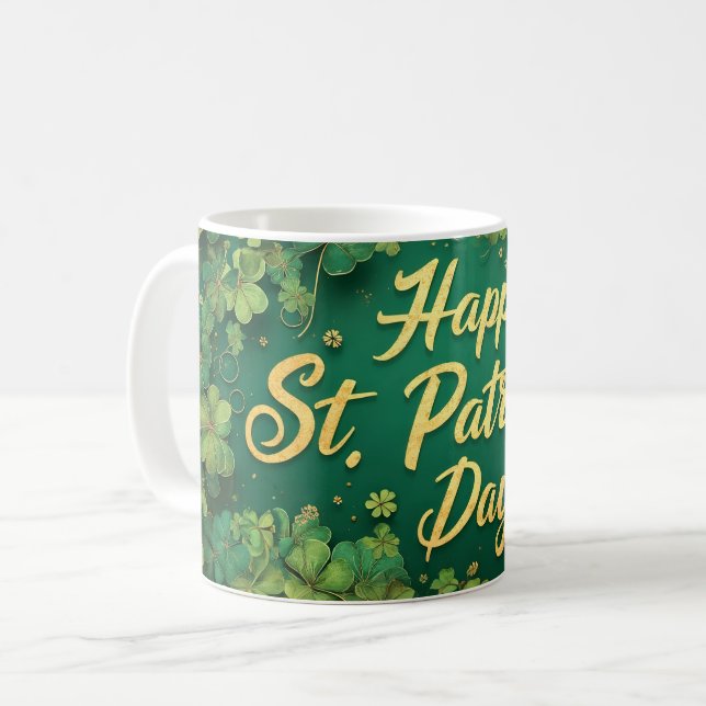Caneca De Café Happy St. Patrick’s Day Clover Design (Frente Esquerda)