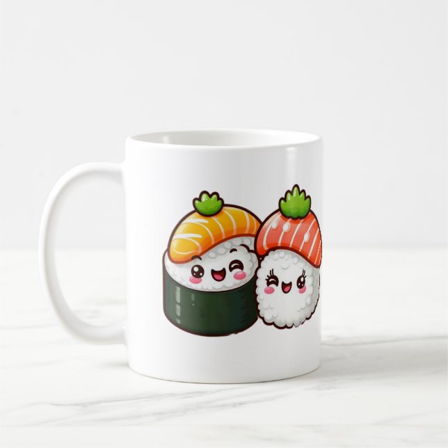 Caneca De Café Happy Sushi - Divertida Arte Comida Kawaii (Esquerda)