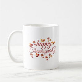 Caneca De Café Happy Thanksgiving Script Autumn Leaves