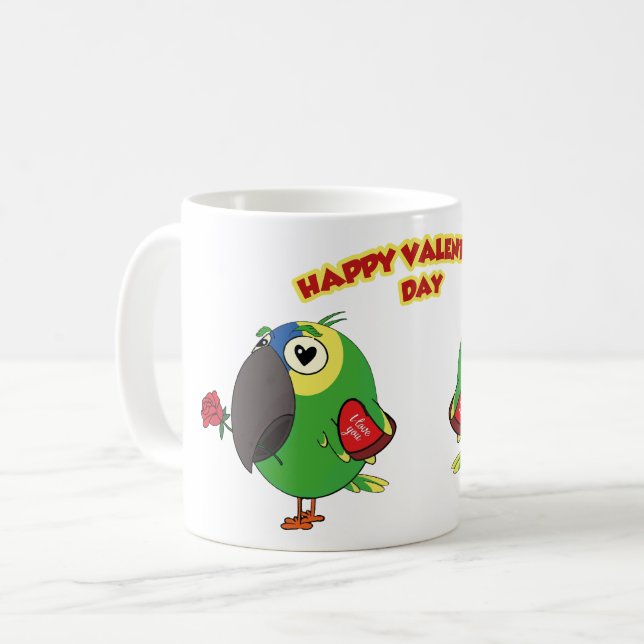 CANECA DE CAFÉ HAPPY VALENTINE PARROT (Frente Esquerda)