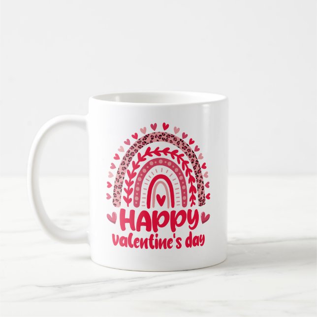 Caneca De Café Happy Valentine’s Day Leopard Rainbow (Esquerda)