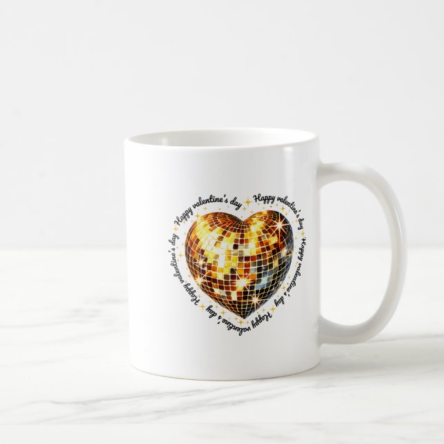Caneca De Café Happy Valentine's Day Funny Gold Coquette Disco Ba (Direita)