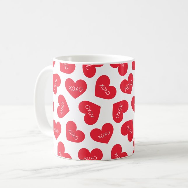 Caneca De Café Happy Valentines Day Hugs and Kisses Modern (Frente Esquerda)