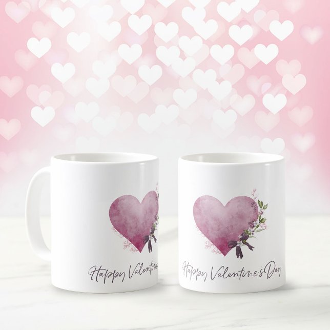 Caneca De Café Happy Valentine's Day Mug With Floral Heart (Happy Valentine's Day Mug)