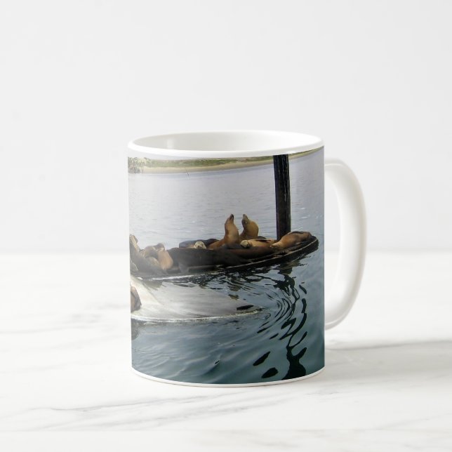 Caneca De Café Harbor Seals, Morro Bay, Califórnia (Frente Esquerda)