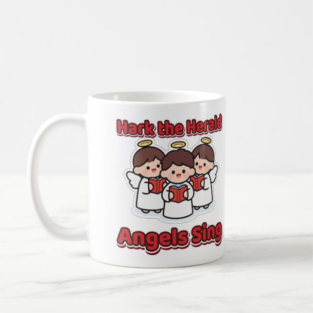 Caneca De Café Hark the Herald Angels Cantam Anjos de Natal Fofos (Esquerda)