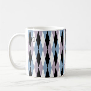 Caneca De Café Harlequin Diamond Patterno - Blue and Dusty Lilac