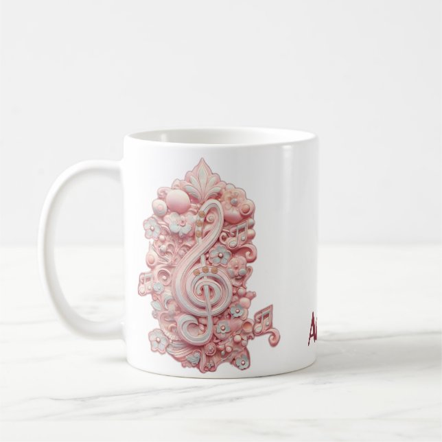 Caneca De Café Harmonia a rosa, uma majestosa e estilizada clave  (Esquerda)
