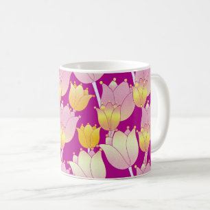 Caneca De Café Harmonia Amarelo, Branco e Flor Rosa
