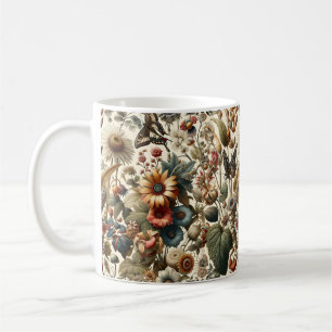 Caneca De Café Harmonia da Natureza: Padrão Botânico Sem Olhos