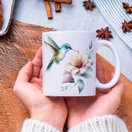 Caneca De Café Harmonia de Hummingbird com Hibiscus Elegante