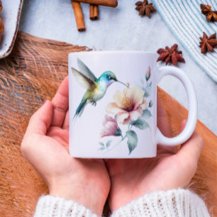 Caneca De Café Harmonia de Hummingbird com Hibiscus Elegante