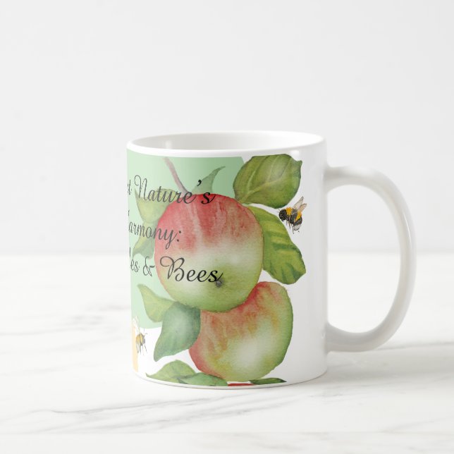 Caneca De Café Harmonia Doce: Maçãs de Aquarela e uma Abelha (Direita)