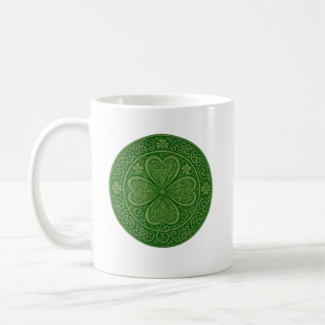 Caneca De Café Harmonia Sortuda: Mandala Celta de Quatro Folhas (Esquerda)