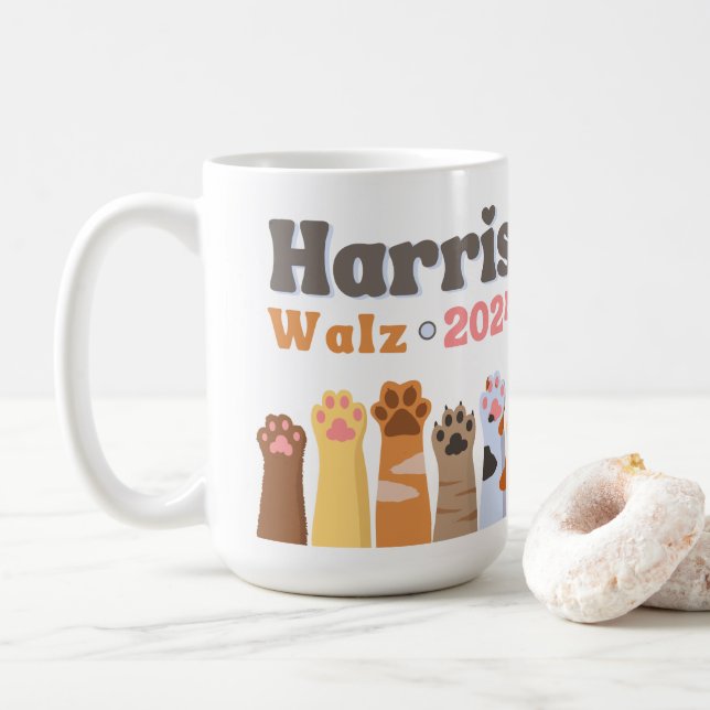 Caneca De Café Harris Walz 2024 Cat Paws Democrata (Com Donut)