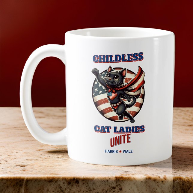 Caneca De Café Harris Walz Hero Cat. Gatinhas Sem Filhos Unem (Harris Walz Hero Cat Childless Cat Ladies Unite Coffee Mug)