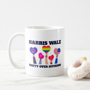 Caneca De Café Harris Walz Unity Over Division LGBTQ Dark Blue