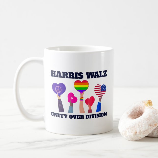 Caneca De Café Harris Walz Unity Over Division LGBTQ Dark Blue (Com Donut)